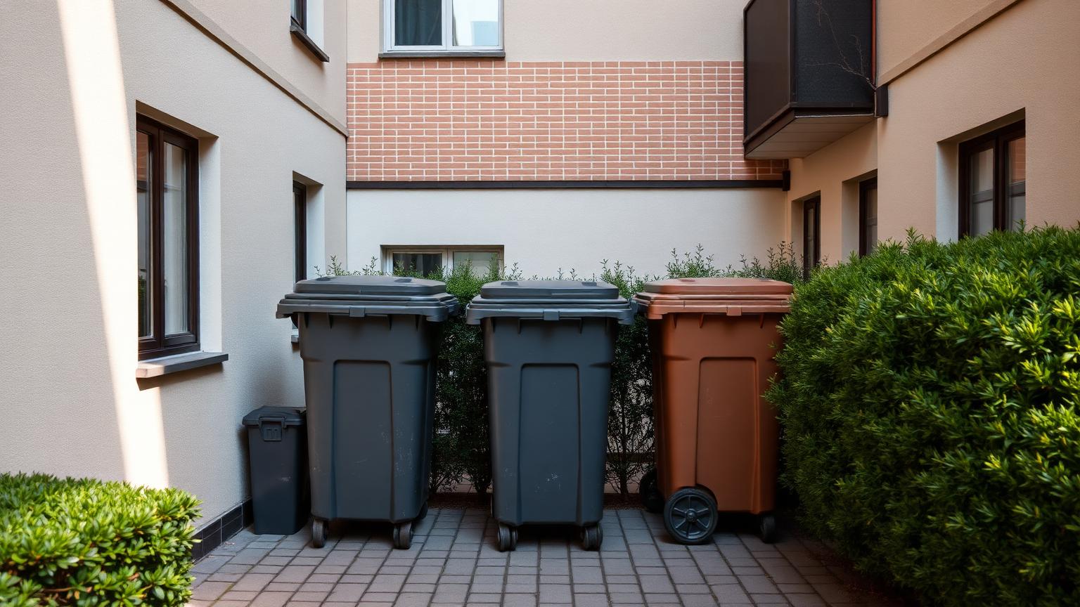 Mülltonnenplatz im Innenhof eines Wohngebäudes, Hausmeisterservice Stuttgart-Botnang